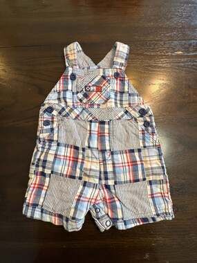 Little Me Nautical Madras Plaid Shortall Size 12M